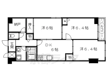 京都市東西線 二条城前駅 徒歩3分 11階建 築35年(3SDK/9階)の間取り写真