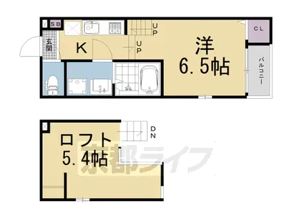 ハーモニーテラス伏見稲荷(ワンルーム/2階)の間取り写真