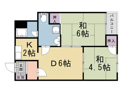 京都市烏丸線 丸太町駅(京都市営) 徒歩3分 6階建 築56年(2DK/3階)の間取り写真