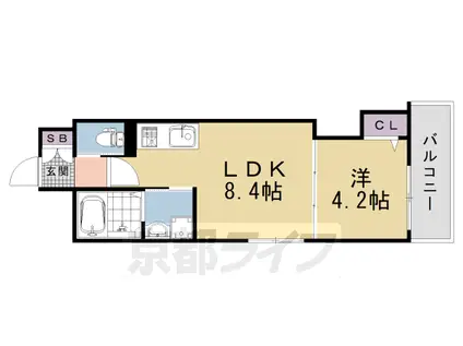 阪急電鉄京都線 西院駅(阪急) 徒歩9分 3階建 築1年(1LDK/2階)の間取り写真