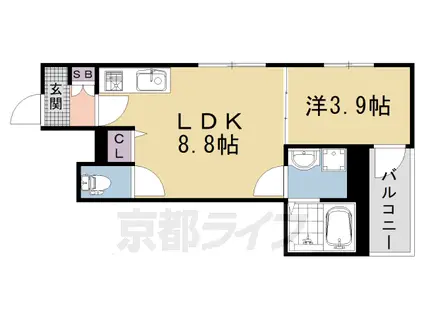 阪急電鉄京都線 西院駅(阪急) 徒歩9分 3階建 築1年(1LDK/3階)の間取り写真