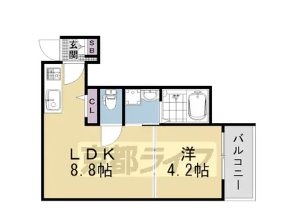 阪急電鉄京都線 西院駅(阪急) 徒歩9分 3階建 築1年(1LDK/1階)の間取り写真