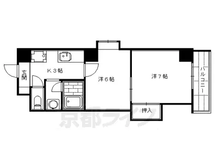 京都市烏丸線 烏丸御池駅 徒歩2分 10階建 築38年(2K/10階)の間取り写真