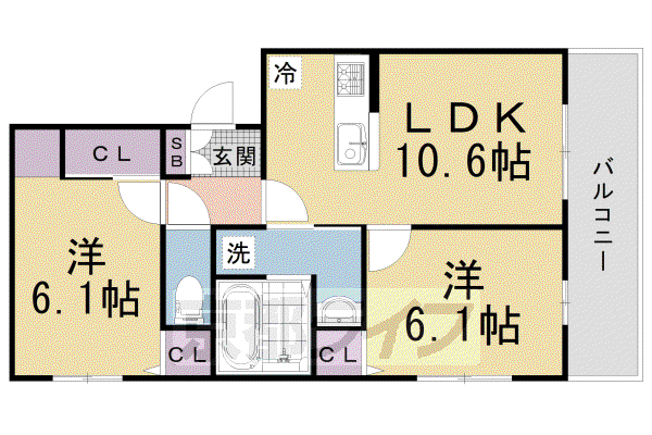 山陰本線 嵯峨嵐山駅 徒歩6分 3階建 築3年(2LDK/2階)の間取り写真