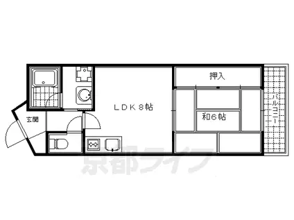 京都市烏丸線 五条駅(京都市営) 徒歩5分 5階建 築37年(1LDK/4階)の間取り写真