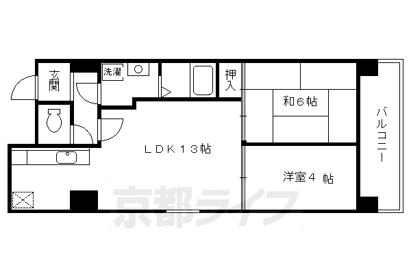 京都市烏丸線 烏丸御池駅 徒歩8分 9階建 築38年(2LDK/7階)の間取り写真