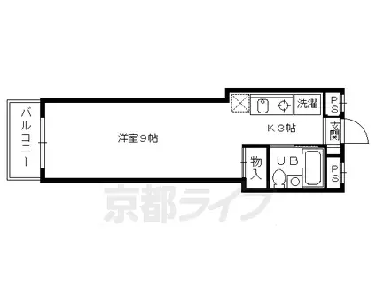 京都市烏丸線 四条駅(京都市営) 徒歩3分 5階建 築37年(1K/4階)の間取り写真