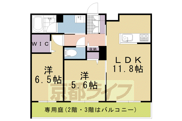 東海道本線 長岡京駅 徒歩9分 3階建 築3年(2LDK/1階)の間取り写真