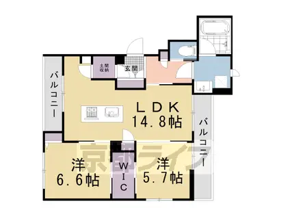 京都市烏丸線 鞍馬口駅 徒歩7分 3階建 築2年(2LDK/2階)の間取り写真