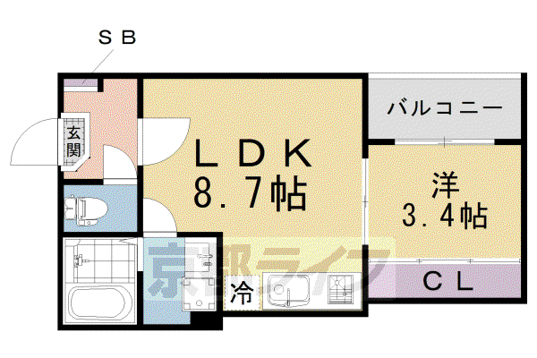 京阪電気鉄道京阪線 淀駅 徒歩4分 3階建 築3年(1LDK/2階)の間取り写真