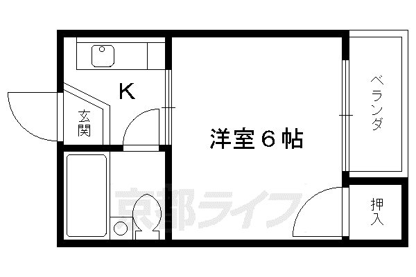 京都市烏丸線 丸太町駅(京都市営) 徒歩10分 3階建 築43年(1K/3階)の間取り写真