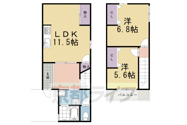 京都市烏丸線 四条駅(京都市営) 徒歩10分 2階建 築67年(2LDK)の間取り写真