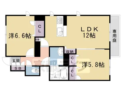 山陰本線 花園駅(京都) 徒歩19分 2階建 築2年(2LDK/1階)の間取り写真