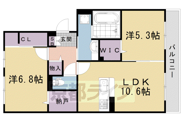 京福嵐山本線 鹿王院駅 徒歩3分 3階建 築3年(2LDK/3階)の間取り写真