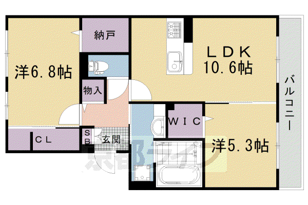 京福嵐山本線 鹿王院駅 徒歩3分 3階建 築2年(2LDK/2階)の間取り写真