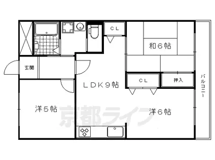 叡山電鉄 元田中駅 徒歩10分 6階建 築45年(2LDK/2階)の間取り写真