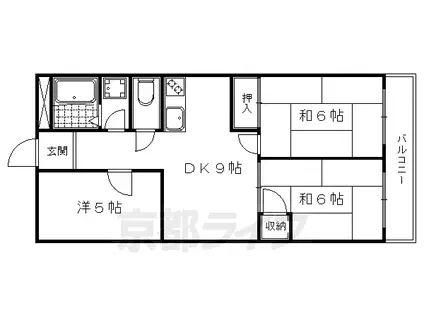 叡山電鉄 元田中駅 徒歩10分 6階建 築45年(3LDK/5階)の間取り写真
