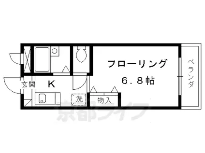 京都市烏丸線 北山駅(京都) 徒歩1分 3階建 築32年(1K/3階)の間取り写真