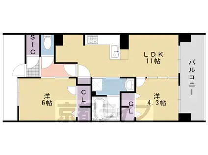 阪急電鉄京都線 洛西口駅 徒歩7分 10階建 築2年(2LDK/9階)の間取り写真