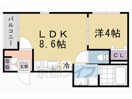 近鉄京都線 伏見駅(京都) 徒歩8分 3階建 築2年(1LDK/1階)の間取り写真