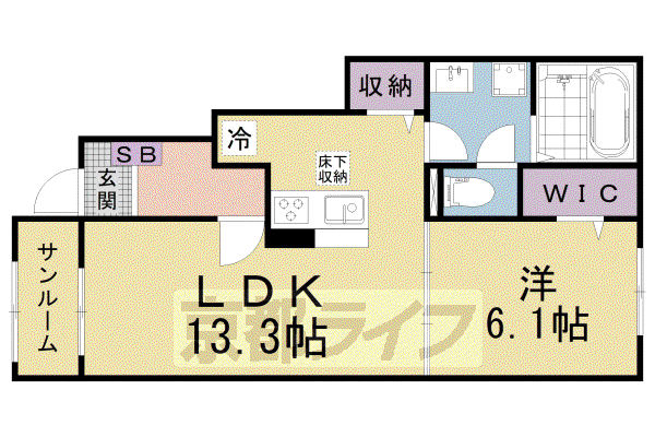 プロスペリテ下阪本(1LDK/1階)の間取り写真