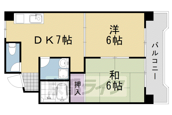 阪急電鉄京都線 桂駅 徒歩9分 4階建 築36年(2DK/2階)の間取り写真