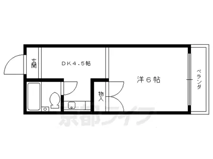 京都市烏丸線 北山駅(京都) 徒歩15分 3階建 築45年(1DK/2階)の間取り写真