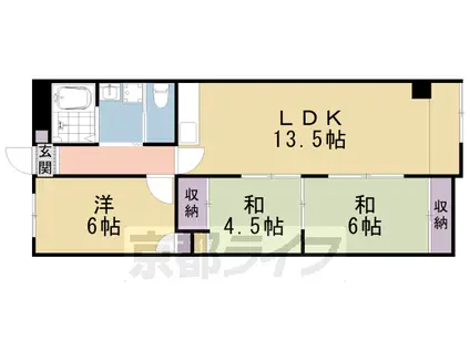 叡山電鉄 一乗寺駅 徒歩5分 7階建 築43年(3LDK/6階)の間取り写真