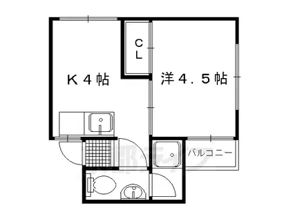 御土居マンション(1DK/3階)の間取り写真