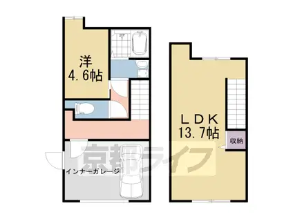近鉄京都線 向島駅 徒歩19分 2階建 築61年(1LDK)の間取り写真
