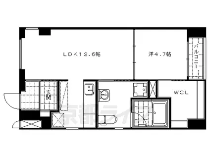 京都市烏丸線 烏丸御池駅 徒歩5分 4階建 築21年(1LDK/3階)の間取り写真