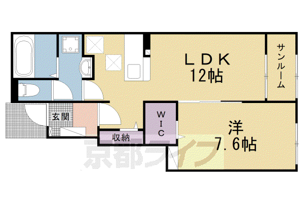 奈良線 棚倉駅 徒歩15分 2階建 築3年(1LDK/1階)の間取り写真