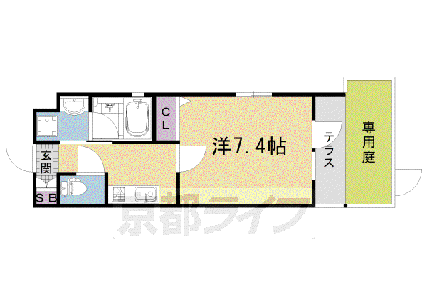 山陰本線 円町駅 徒歩8分 5階建 築3年(1K/1階)の間取り写真