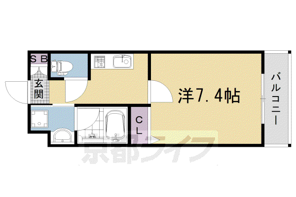 山陰本線 円町駅 徒歩8分 5階建 築3年(1K/3階)の間取り写真