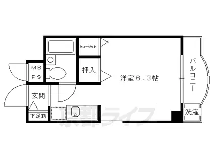 京都市烏丸線 五条駅(京都市営) 徒歩7分 3階建 築38年(1K/2階)の間取り写真