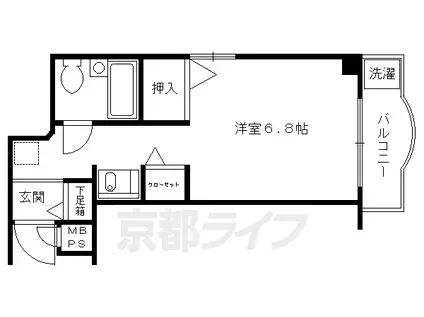 京都市烏丸線 五条駅(京都市営) 徒歩7分 3階建 築38年(1K/2階)の間取り写真