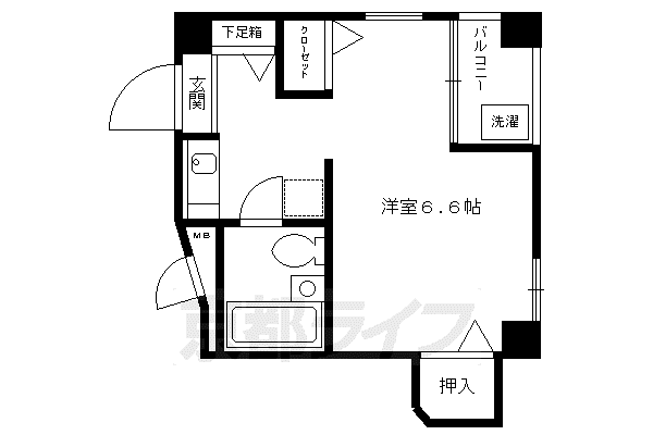 京都市烏丸線 五条駅(京都市営) 徒歩7分 3階建 築38年(1K/2階)の間取り写真
