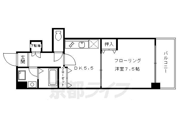 京都市烏丸線 四条駅(京都市営) 徒歩2分 9階建 築26年(1DK/7階)の間取り写真