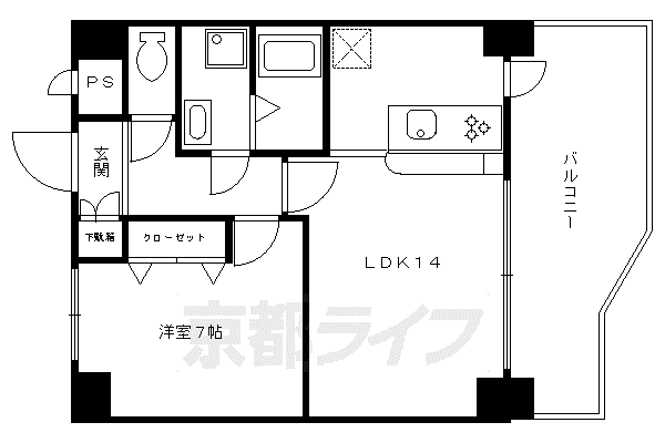 京都市烏丸線 四条駅(京都市営) 徒歩2分 9階建 築26年(1LDK/2階)の間取り写真
