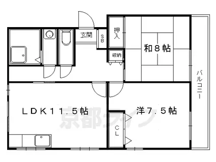 叡山電鉄 一乗寺駅 徒歩5分 4階建 築56年(2LDK/3階)の間取り写真