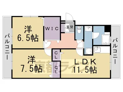 叡山電鉄 一乗寺駅 徒歩5分 4階建 築56年(2LDK/3階)の間取り写真