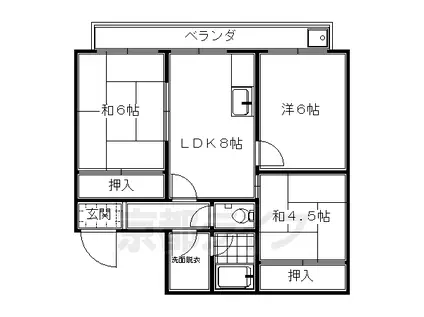叡山電鉄 元田中駅 徒歩12分 3階建 築40年(3LDK/2階)の間取り写真