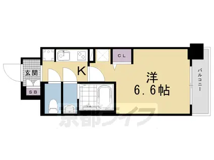 東海道本線 京都駅 徒歩6分 9階建 築2年(1K/8階)の間取り写真
