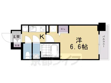 東海道本線 京都駅 徒歩6分 9階建 築2年(1K/8階)の間取り写真