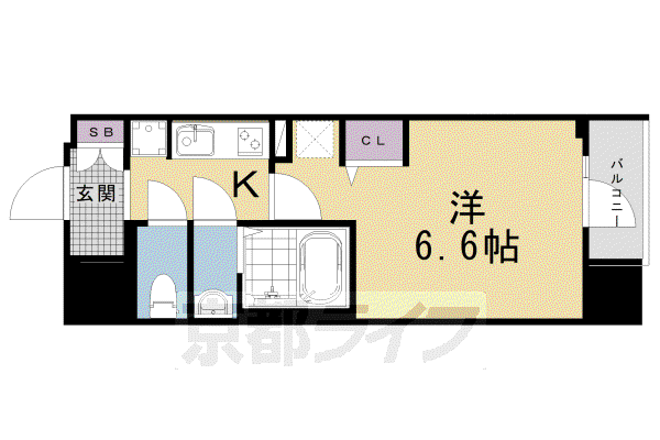 東海道本線 京都駅 徒歩5分 9階建 築3年(1K/2階)の間取り写真