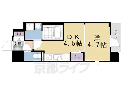 東海道本線 京都駅 徒歩5分 9階建 築3年(1DK/8階)の間取り写真
