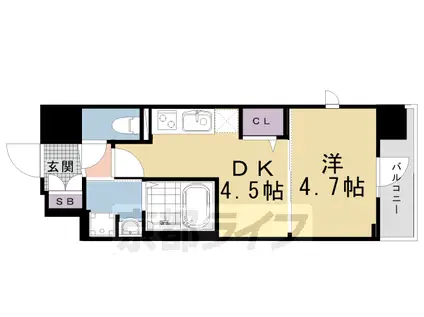 東海道本線 京都駅 徒歩5分 9階建 築3年(1DK/4階)の間取り写真