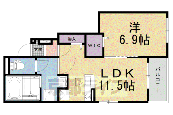 東海道本線 西大路駅 徒歩15分 2階建 築3年(1LDK/1階)の間取り写真