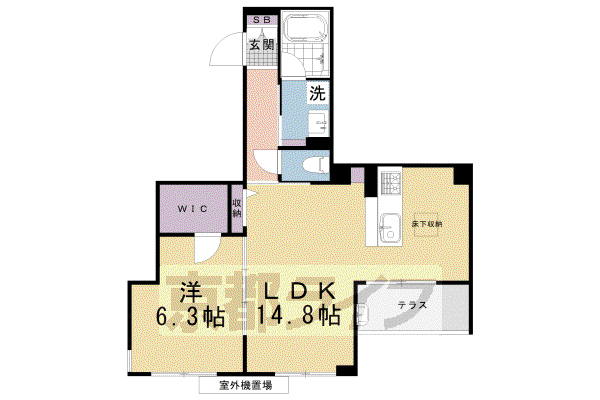 近鉄京都線 東寺駅 徒歩9分 3階建 築2年(1LDK/1階)の間取り写真