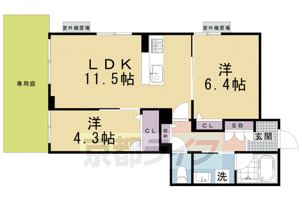 近鉄京都線 東寺駅 徒歩9分 3階建 築2年(2LDK/1階)の間取り写真